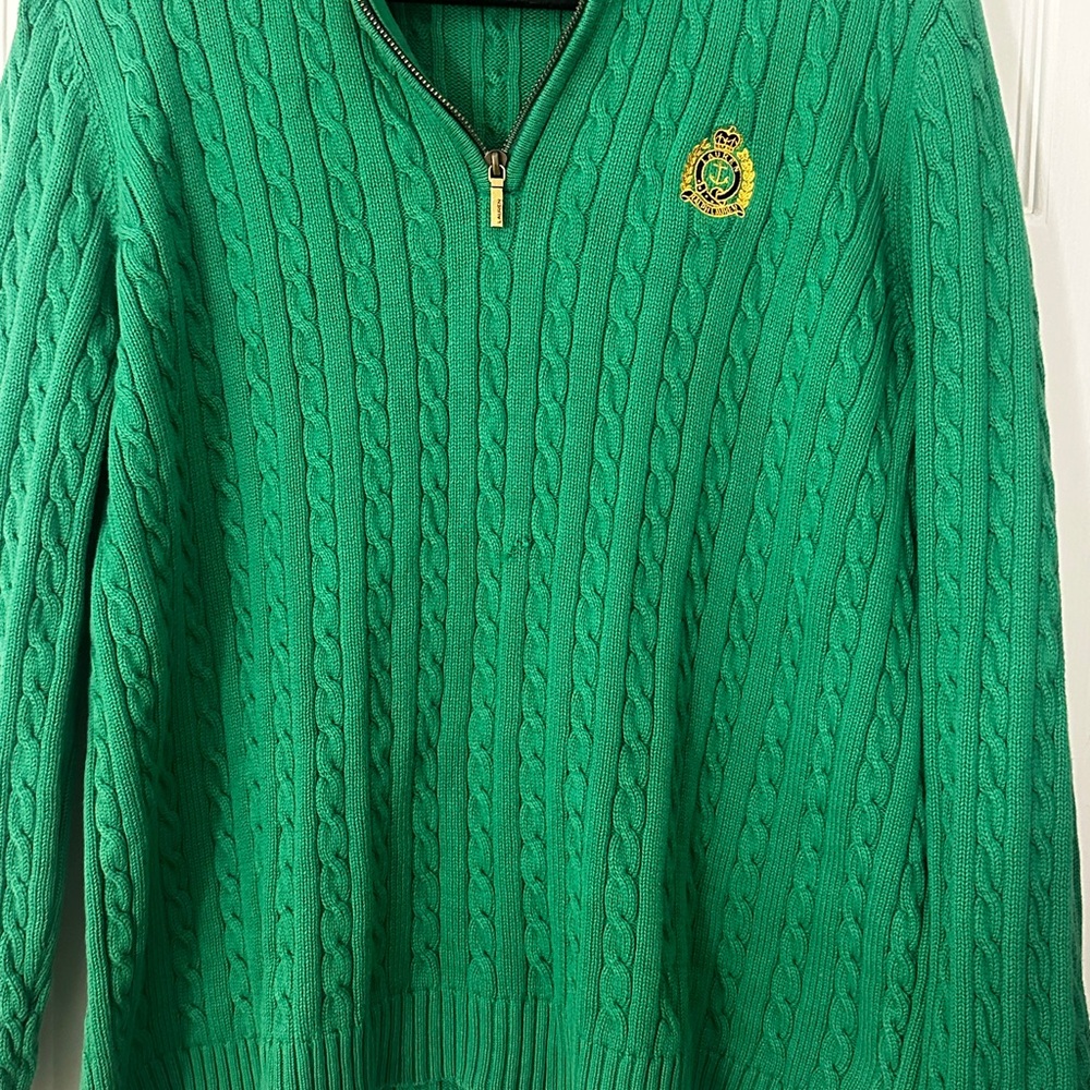 Ralph Lauren Green Cable Knit Zip-Up Sweater